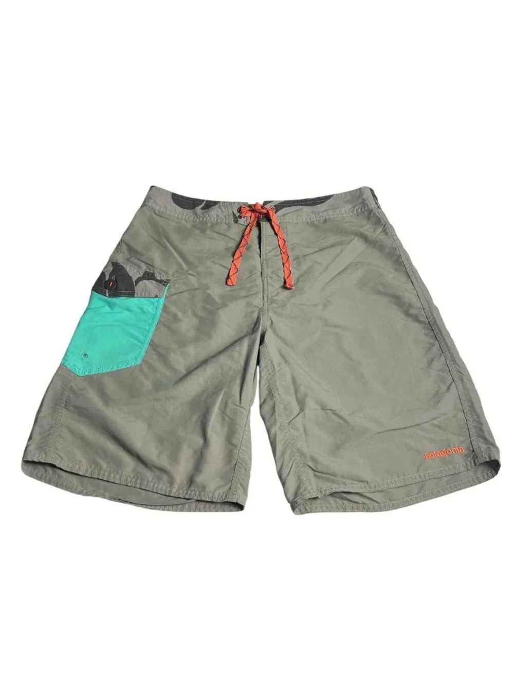 Patagonia Mens Board Shorts Sz 32 gray & black Orange Drawstring Nylon preppy
